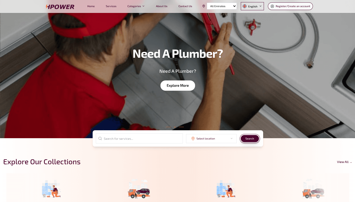 HPower home services platform — web dashboard and booking interface